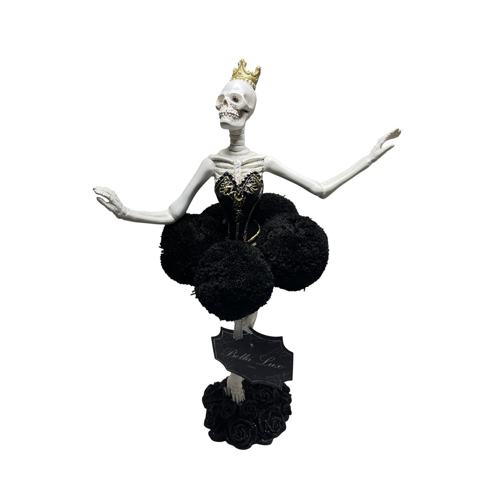 Bella Lux Skeleton Ballerina Figurine Halloween Black Gold Tutu Gothic Decor NWT